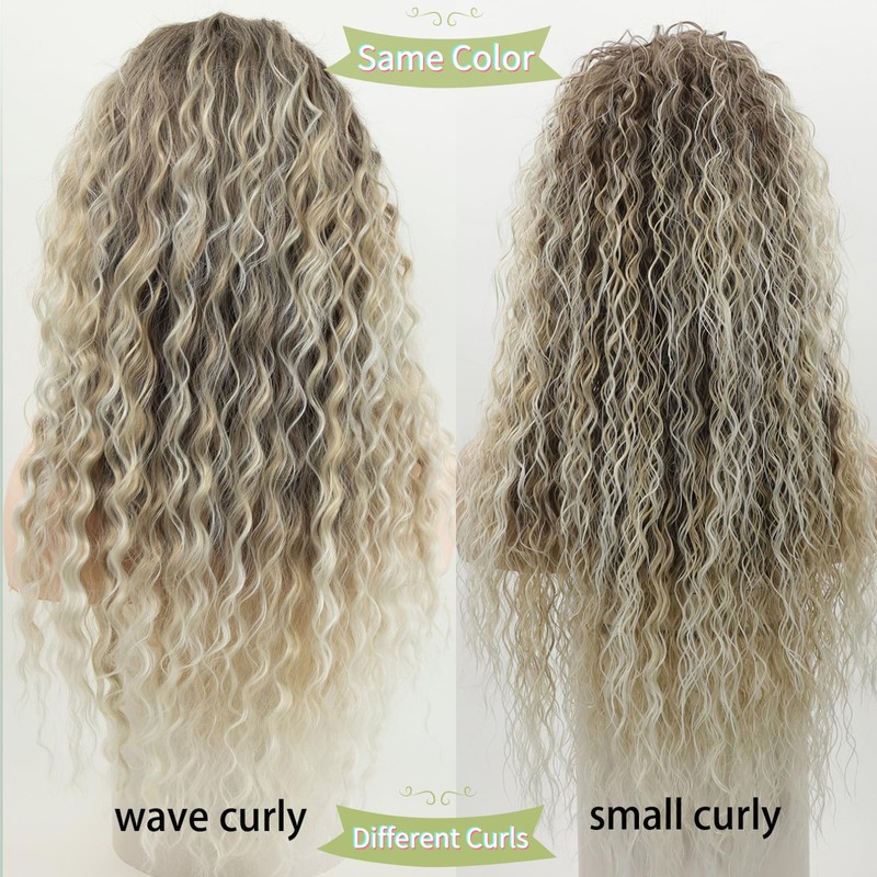 Fencca Long Curly Wigs for Women Ash Blonde Curly Synthetic