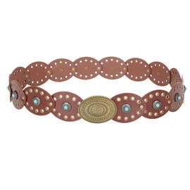 OVOY Vintage Western Leather Belt for Women - Wide Cowgirl Waist Belt with Concho Buckle - Boho Style Belt for Jeans & Dress