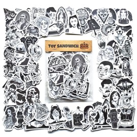 100 pcs Dark Goth Sticker Pack- Use as Creepy Eerie Horror Stickers, Goth Room and Pagan Decor with Pentagram, Skull Coffin, Ouija, Spooky Weird Black Cat, Punk Edgy Gift, Scary Decals (Matte Finish)