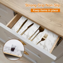 Shinlendid Shelf and Drawer Liner for Kitchen Cabinets Non-Adhesive, Strong Grip Non-Slip Thickened Cabinet Liners for Shelves, Waterproof Mats for Dresser Cupboard, Marble, 12 in x 10 Feet