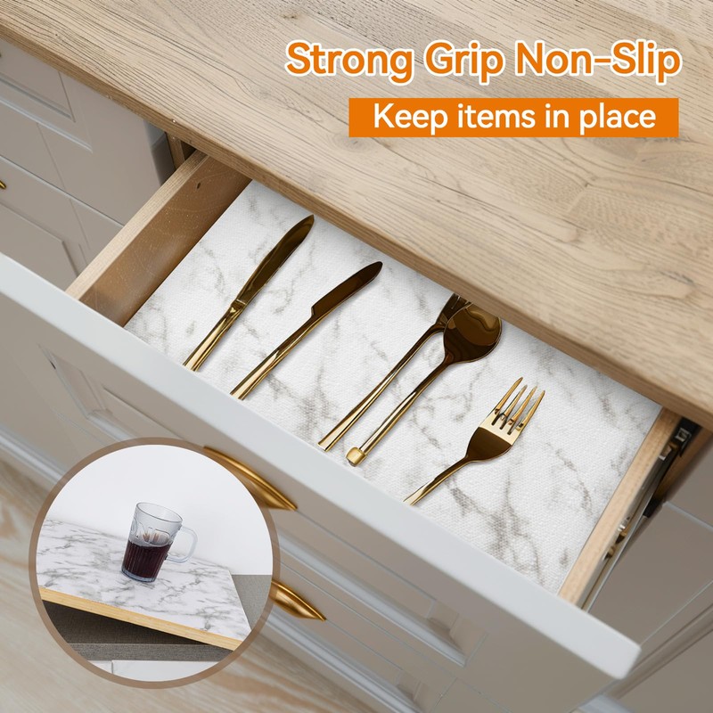 Shinlendid Shelf and Drawer Liner for Kitchen Cabinets Non-Adhesive, Strong