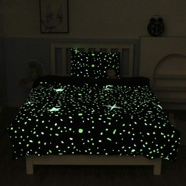 Homemissing Kids Glow in The Dark Duvet Cover Blue Cartoon Stars Universe Bedding Set for Boys Girls Toddler Bedding & Linen Starry Sky Bedspreads with Zipper Single