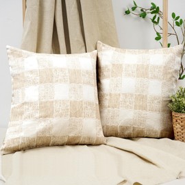 HSOFTIFY Throw Pillow Covers 18x18 Set of 2 Farmhouse Boho Cotton Linen Decorative Cushion Cover with Zipper for Couch Chair Sofa Bed Living Room (Beige and Cream)