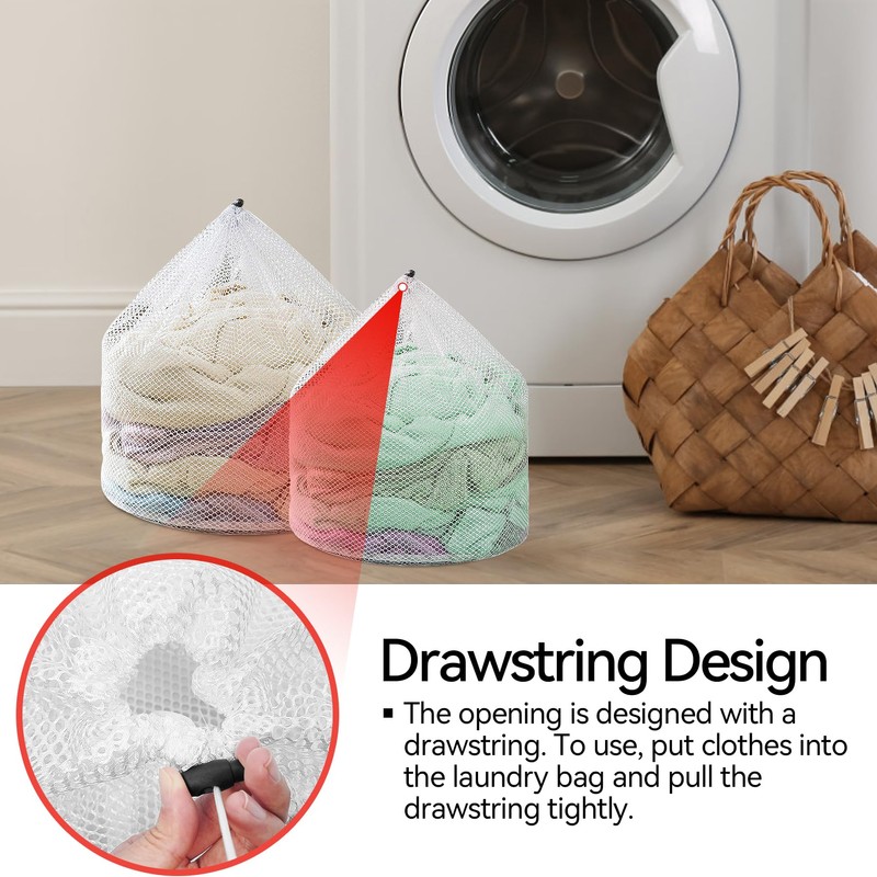 3Pcs Laundry Mesh Wash Bags, Drawstring Net Laundry Bag for