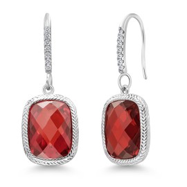 Gem Stone King 4.60 Cttw Orange and White Zirconia Dangle Fish Hook Drop Earrings For Women | 925 Sterling Silver | 13X9MM Cushion Checkerboard Cut