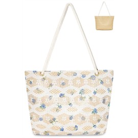 Heyjoin Handwoven Shoulder Bag Summer Beach Straw Tote Handbag Vacation Travel Woven Pack (Khaki)