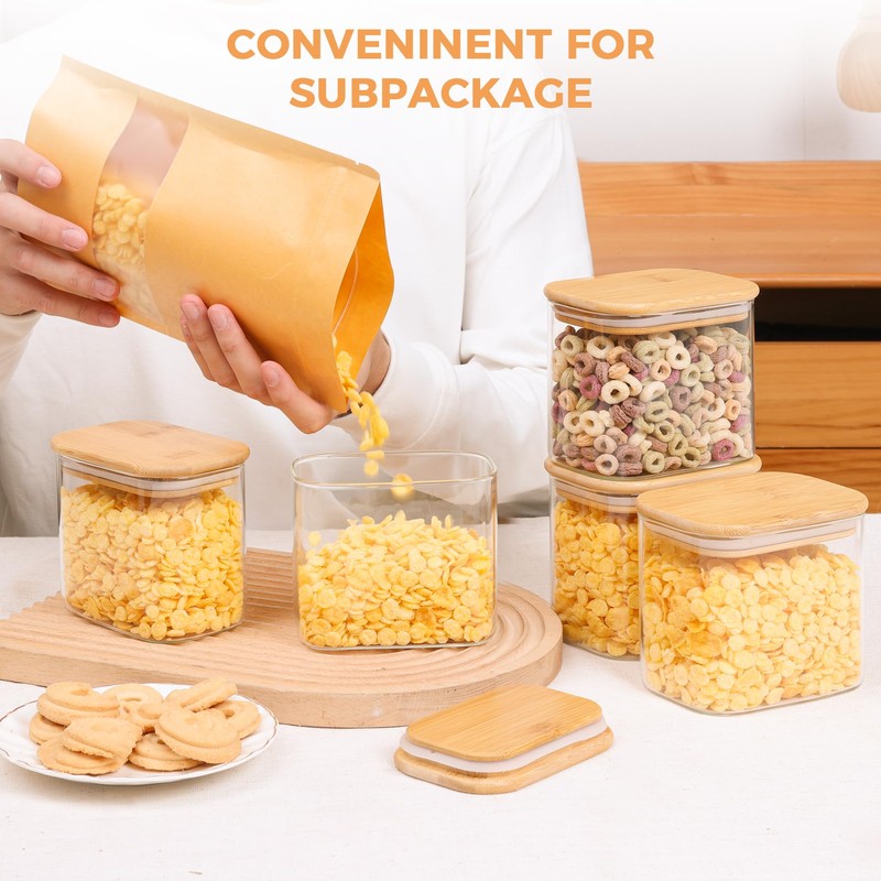 ComSaf 26oz Rectangle Glass Storage Containers with Lids, Glass Jars