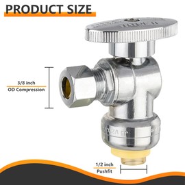 10-PCs HeSun Push-Fit Angle Stop Valve, 1/2" Push x 3/8" OD Compression Angle Stop, 1/4 Turn Water Shut Off Valve for Bathroom with Disconnect Clip Tool(PF-VALVE028-10)