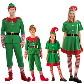 Qianderer Christmas Elf Costume Set for Girls, Boys, Men, Women - Santa's Cosplay Outfit for Holiday Party Dress Up (Elf Costume Women, M)