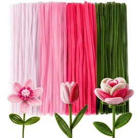Caydo 200 Pieces Pink Flowers Pipe Cleaners，Thick Fluffy Chenille Stems, Pipe Cleaner Crafts for Arts & Crafts, Perfect for Making Animals, Flowers, and Festive Decorations