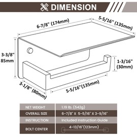Toilet Paper Holder with Shelf, Suyar 304 Stainless Steel Wall Mount Toilet Paper Roll Holder with Phone Shelf, Brushed Gold
