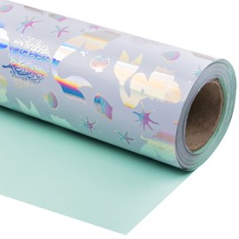 WRAPAHOLIC Reversible Mermaid Wrapping Paper Roll - 30 Inch x 33 Feet - Colorful Foil Little Mermaid Wrapping Paper for Birthday Girls, Baby Shower, Kids Birthday