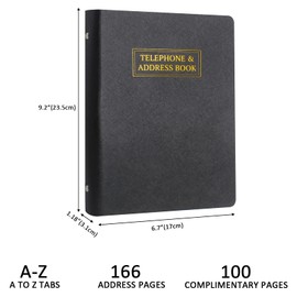 Refillable Address Book with Alphabetical Tabs, 600 Entry Spaces Large Print Contact Address/Phone Books, PU Leather Hardcover A5 6 Ring Address Book Binder for Senior Home Office