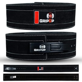 GripUp Powerlifting Belt for Weightlifting Lever Buckle Leather Gym Belt 10mm Thick 4-Inch Lumbar Back Support for Men & Women Ideal for Bodybuilding Deadlifts and Strength Training (Black/White, XL)