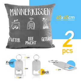 BETESSIN Men's Cushion Cover 45 x 45 cm in Grey - Funny Cushion Cover with Pockets for Filling - Original Gift for Men for Birthday, Father's Day, Christmas etc.