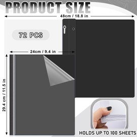 Teling 72 Pack Clear Front Report Covers Bulk Business Report Covers Plastic Presentation Folders Resume Portfolio Folder Paper Binder with 3 Prongs for Presentation Document School Office (Black)