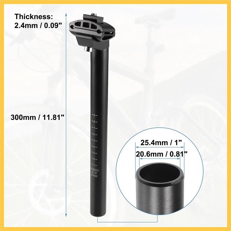 BULLSPANN Seat Post 25.4 Bicycle Saddle Post 300x25.4mm Aluminum Alloy