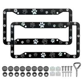 Paw Print License Plate Frame - 2 Pack Dog Paw Aluminum Metal License Plate Frames Holder Covers, Rust-Proof Waterproof Car Decorative Tag Frames for Standard US 12x6 Inch