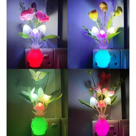 4 Pieces UTLK LED Night Light Plug in with Dusk to Dawn Sensor 7 Color Change,Wall Lamps Plug in NightLight for Kids Adults, Bedroom, Bathroom, Kitchen, Hallway, Stairs (4 Pieces Flower)
