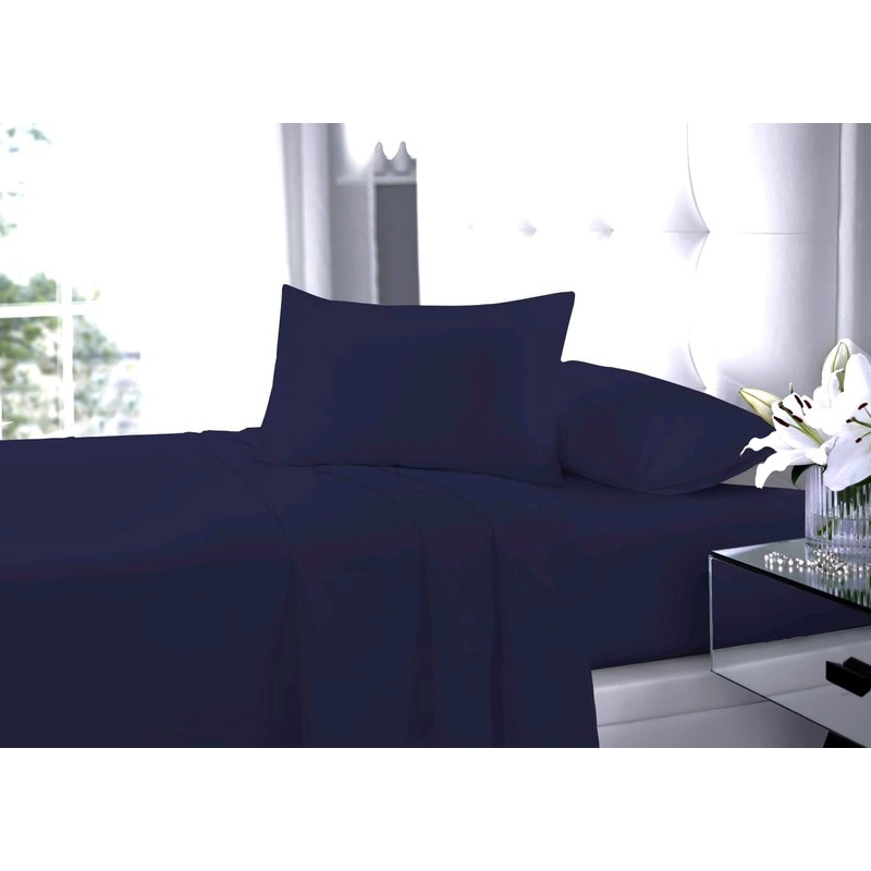 Fitted Bed Sheet With FREE Pillow Case Poly Cotton NAVY