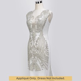 Aphlos White Rhinestone Beaded Applique for Dresses, 31.3"x15.3" Handcrafted Crystal Patch with Glass Beads for Gowns, Bridal Wear, Dance Costumes, DIY Clothing Embellishment, Easy to Sew on Fabric