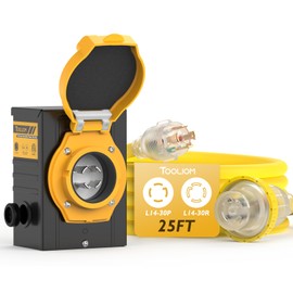 TOOLIOM 4 Prong 30 Amp Generator Cord 25FT and 30 Amp Power Inlet Box, Heavy Duty NEMA L14-30P to L14-30R Generator Extension Cord, 125/250V Up to 7500W 10 Gauge SJTW Generator Power Cord