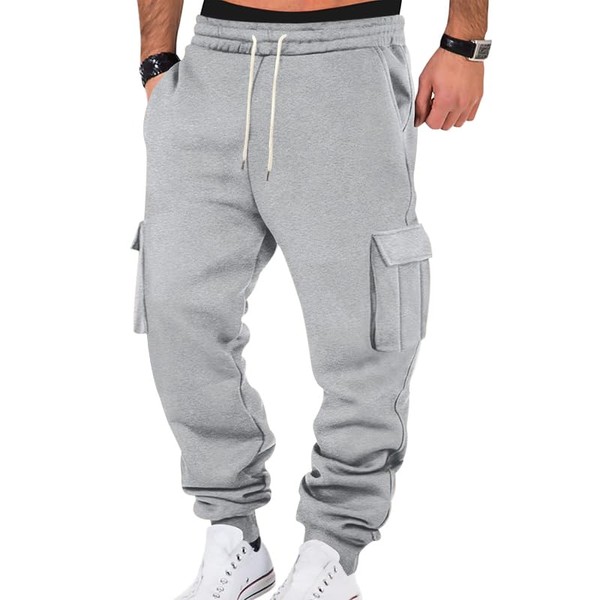 TRFIC Mens Fleece Cargo Sweatpants Heavyweight Elastic Waist Pants with