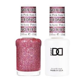 DND Gel Polish Set, Glitter Collection, UV Gel Polish and Air Dry Nail Lacquer, Matching Chip-Free Polish Duo, 918 Pink Aura, 0.5 Fl Oz