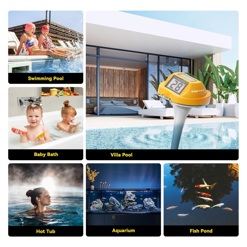 BaldrTherm Floating Pool Thermometer, Swimming Pool Thermometer Digital Solar, High
