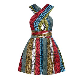 QIAOZHI Women African Clothing Indian Dashiki Retro Print Jumpsuit Multiple Wear Wide Leg Short Rompers (Colors 004, Medium)