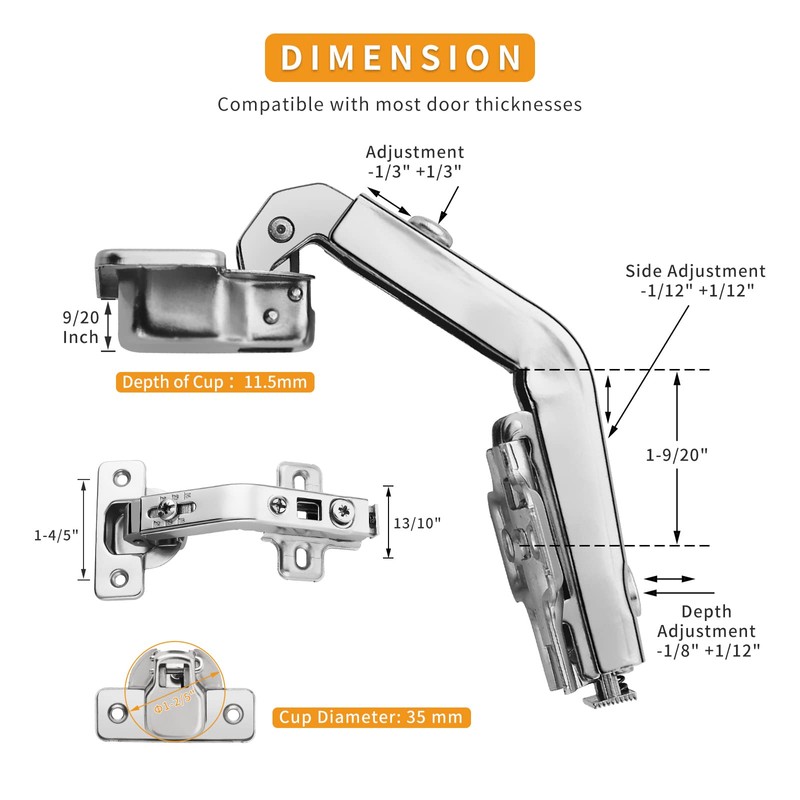 Chibery 4 Pack 2 Pairs 135° Lazy Susan Hinge, Full