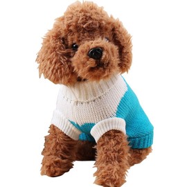 CHBORCHICEN Pet Dog Sweaters Classic Knitwear Turtleneck Winter Warm Puppy Clothing Cute Strawberry and Heart Doggie Sweater (Sky Blue, XX-Small)