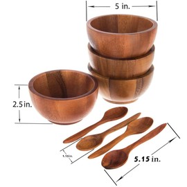 BestySuperStore Set of 4 Small Round Acacia Wooden Bowls 5 Inch Diameter With Spoons - Stackable Mixing Bowl for Salad Soup Snack Salsa Dip Sauce Charcuterie Wood Tableware Sets for Decor and Serving