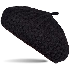 styleBREAKER 04024201 Women's Fine Knit Beret Hat with Braided Pattern Winter Beret Béret French Hat, black
