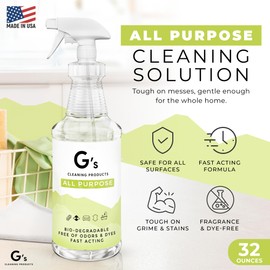 G's Cleaning Biodegradable All Purpose Cleaner – 32 oz Non-Toxic Natural Cleaning Spray – Multipurpose Cleaner Spray for Multi Surface, Kitchen, Counter Top, Furniture, Floor, Home and Household