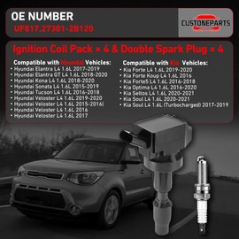 4 Pack Ignition Coil Pack Spark Plug FIT Hyundai/Kia 1.6L Turbo (Sonata 15-19, Tucson 16-18, Elantra 17-19, Kona 18-21, Veloster 16-20, Optima 16-20, Forte 20, Soul 17-19) Replaces UF817 27301-2B120