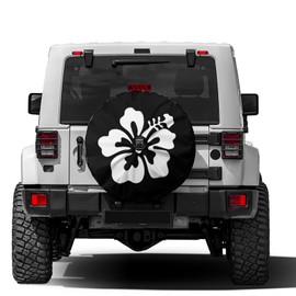 Foruidea White Hibiscus Flower Spare Tire Cover with Backup Camera Hole Wheel Tire Cover Fit Trailer, RV, SUV and Many Vehicle 17inch