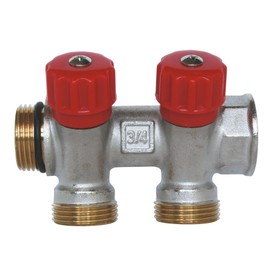 SOMATHERM FOR YOU - Sanitary Collector, Nickel-Plated Brass, Male-Female 20/27, Self-Sealing and Aligned, 2 Branches with Valve Shut-Off Valve Equipped in 3/4 Times Ek