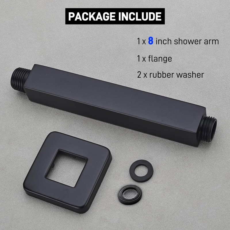 HOMYEP 8 Inch Square Shower Arm with Flange, Straight Extension