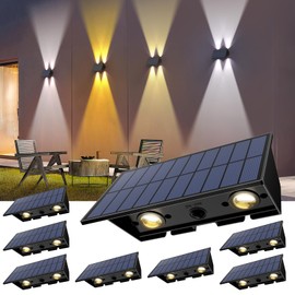 UGDLUCK Solar Wall Lights Outdoor, 8PACK Solar Fence Lights Outdoor Up and Down Waterproof IP54 Solar Light Outdoors for Yard Garden Pools House Deck Porch (Warm White + RGB)