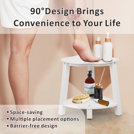 ISYIESA Corner Shower Bench,Plastic Stool for Shower Waterproof、Rot-Resistant,Shower Stool for Shaving Legs,Shower Benches for Inside Shower,Shower Bench Seat with Storage (White)