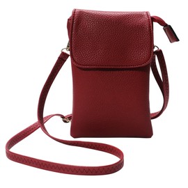 Elbourn Leather Phone Bag for Women, Ladies Cellphone Shoulder Bag Crossbody Phone Bag Pouch Purse Wallet with Long Strap Wallet Travel Wallet with Card Holder (Red)