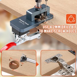 Metal Concealed Hinge Jig, 35MM Cabinet Hinge Jig Drilling Hole Puncher with Quick Clamp， Accurate Hinge Drill Jig Woodworking Tool for Doors Cabinets Hinges Mounting
