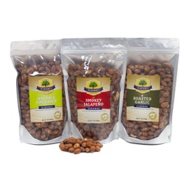Bold Flavored Roasted Almonds - Smokey Jalapeno, Garlic, Wasabi and Soy Sauce - Holiday Party Snacks - Sohnrey Family Foods Variety Pack - 16 oz Pack of 3