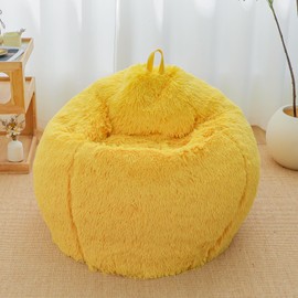 Yellow Bean Bag Chair Covers - Comfy Plush Fluffy, Anti-Slip, Kids & Adults