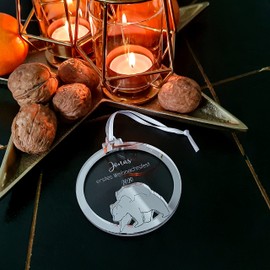 Personalisierte Weihnachtskugel mit Name - Mein erstes Weihnachten Kugel Baby Baumschmuck BÄR - Acryl-Glas (Silber)