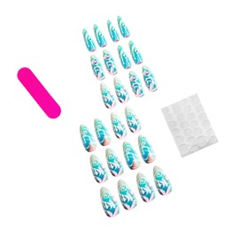 EYZOTSF Press on Almond Nails Medium Length Glossy Full Cover Acrylic Almond Shaped False Nails with Designs Artificial Fake Nail with Charms Glue Stick ons Fingernails for Women Girls(YLW883)