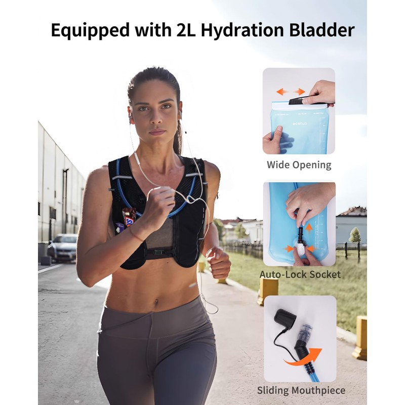 ECOHUB Lightweight Running Hydration Vest, Reflective Hydration Backpack with 2L