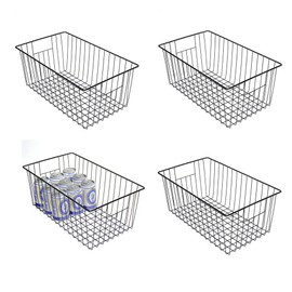 Y.Z.Bros 16inch Freezer Wire Storage Organizer Baskets, Household Refrigerator Bin with Built-in Handles for Cabinet, Pantry, Closet, Bedroom Black,4pack