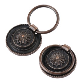 2Pcs 30mm Dia Vintage Cabinet Drawer Handle Knob Vintage Ring Pull Knob Handle for Cupboard Dresser Door Drawer, Red Copper